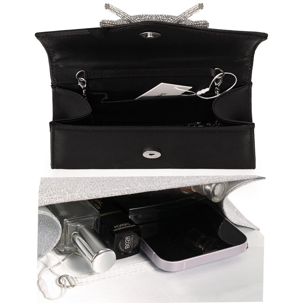 7830 Sparkling Evening Clutch Purse ,Rhinestone Bow Top Handle Party - Picture 6 of 7